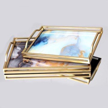 KOMPLEKTAS 2x Dekoratyvinis padėklas 40x30/35x25 cm auksas