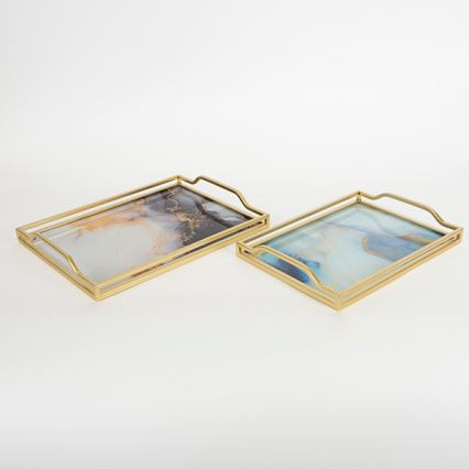 KOMPLEKTAS 2x Dekoratyvinis padėklas 40x30/35x25 cm auksas