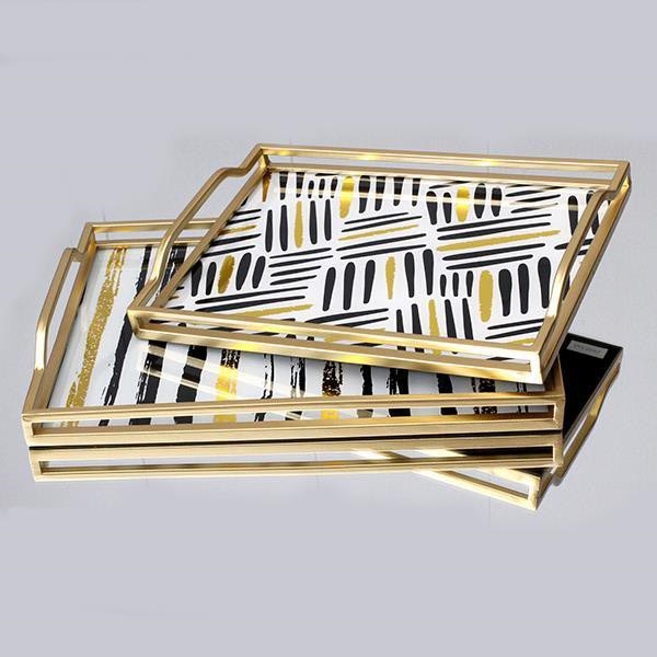 KOMPLEKTAS 2x Dekoratyvinis padėklas 40x30/35x25 cm auksas