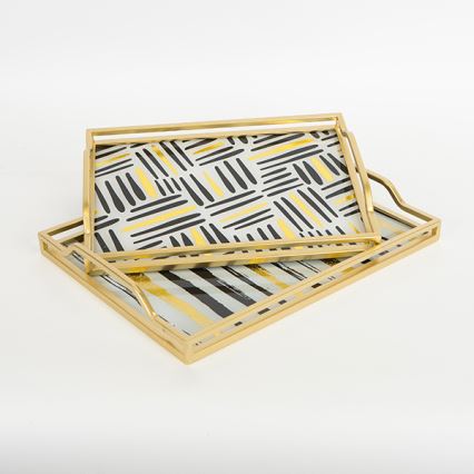 KOMPLEKTAS 2x Dekoratyvinis padėklas 40x30/35x25 cm auksas