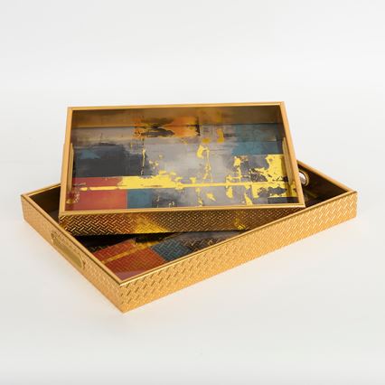 KOMPLEKTAS 2x Dekoratyvinis padėklas 40x30/35x25 cm auksas