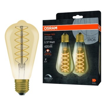 Komplektas 2x dimeriuojama LED filamentinė lemputė E27/4,8W/230V 2200K - Osram