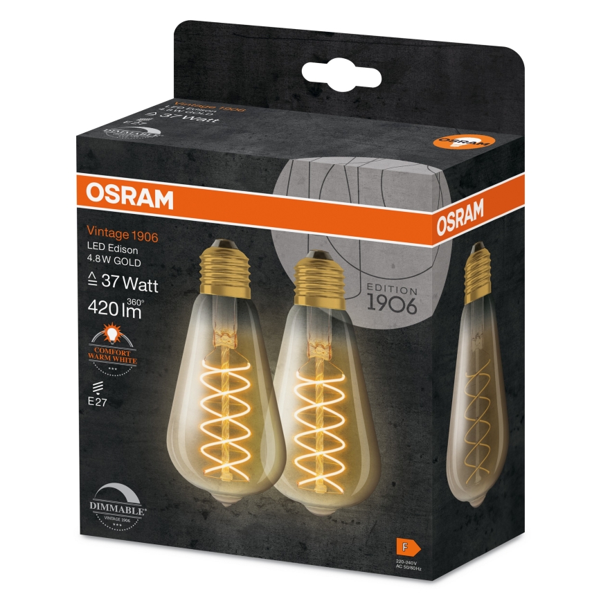 Komplektas 2x dimeriuojamos LED lemputės VINTAGE FILAMENT E27/7,8W/230V 1800K - Osram