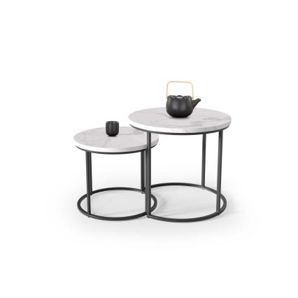 KOMPLEKTAS 2x Kavos stalelis OREO diametras 43/53 cm juoda/marmuro dekoras