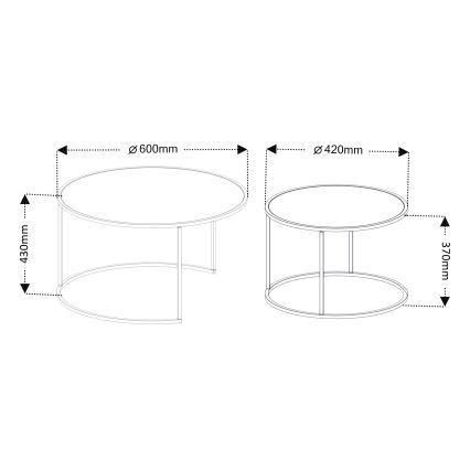 KOMPLEKTAS 2x Kavos stalelis TOKYO diametras 42/60 cm juodas