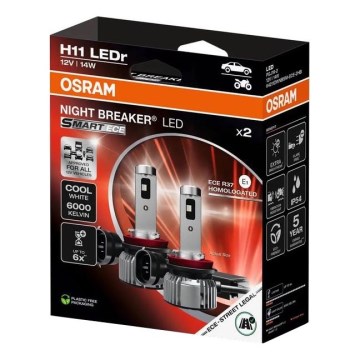 Komplektas 2x LED automobilinės lemputės NIGHT BREAKER SMART H11 PGJ19-2/14W/12V 6000K - Osram