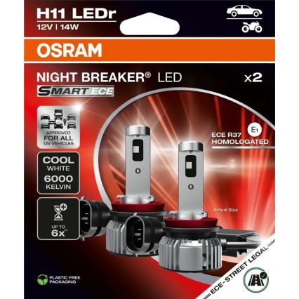 Komplektas 2x LED automobilinės lemputės NIGHT BREAKER SMART H11 PGJ19-2/14W/12V 6000K - Osram