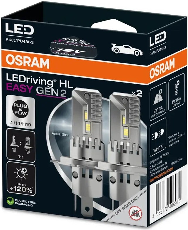 KOMPLEKTAS 2x LED Automobilio lemputė LEDriving H4/H19 P43t/PU43T-3/25W/12V 6500K - Osram