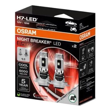 KOMPLEKTAS 2x LED Automobilio lemputė NIGHT BREAKER H7 PX26d/16W/12V 6000K - Osram