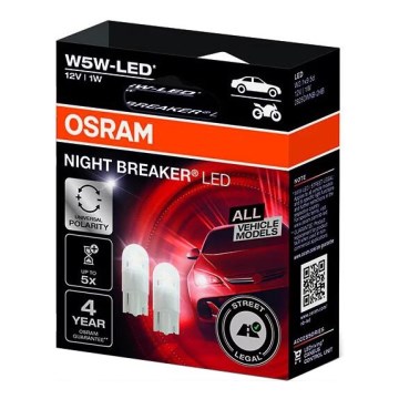 KOMPLEKTAS 2x LED Automobilio lemputė NIGHT BREAKER W2.1x9.5d/1W/12V 5700K - Osram