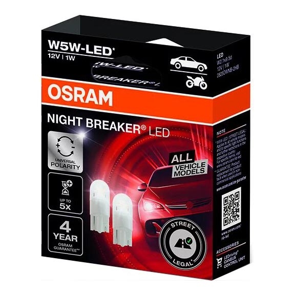 KOMPLEKTAS 2x LED Automobilio lemputė NIGHT BREAKER W2.1x9.5d/1W/12V 5700K - Osram