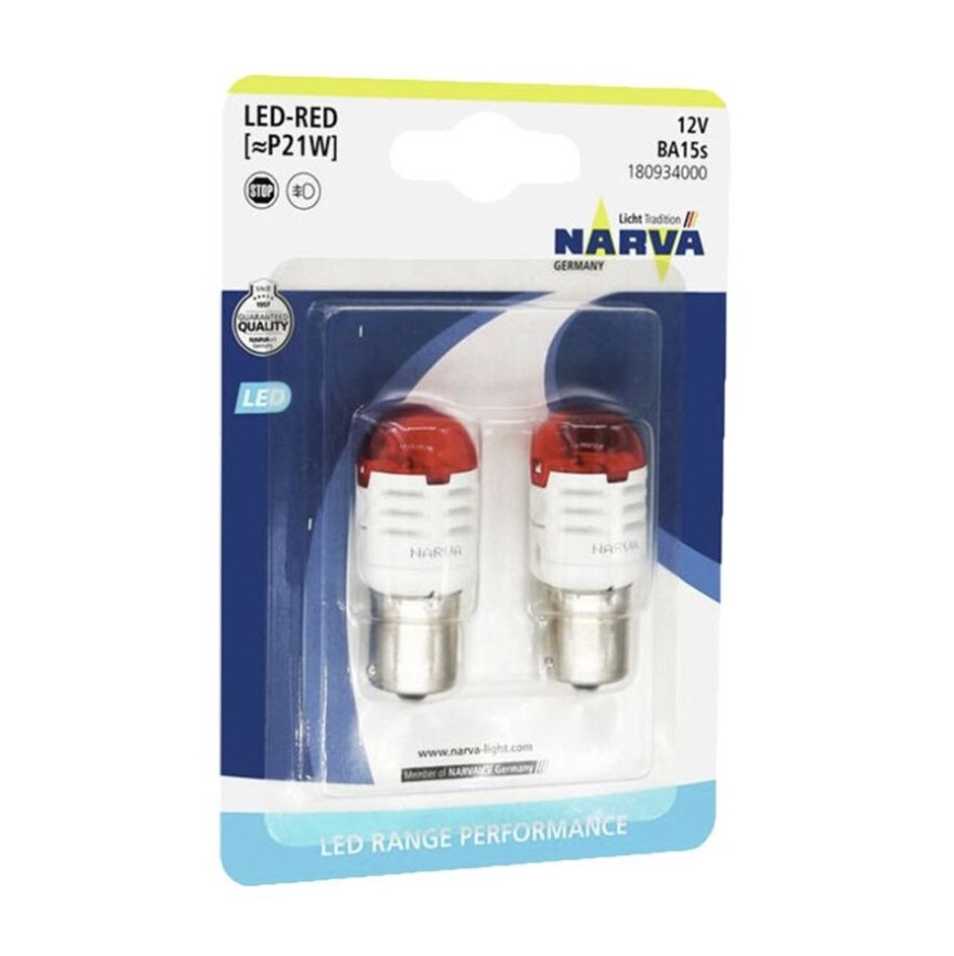 KOMPLEKTAS 2x LED Automobilio lemputė P21W BA15s/1,75W/12V raudona - Narva 18093RPNVAB2