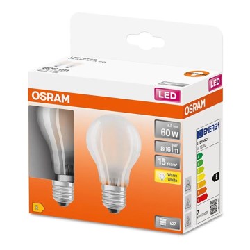 KOMPLEKTAS 2x LED elektros lemputė A60 E27/6,5W/230V 2700K - Osram