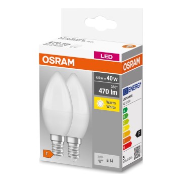 KOMPLEKTAS 2x LED elektros lemputė B38 E14/4,9W/230V 3000K - Osram