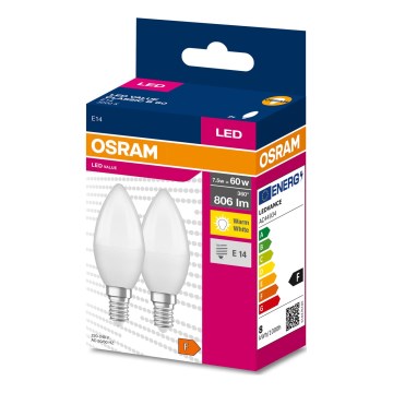 KOMPLEKTAS 2x LED elektros lemputė B38 E14/7,5W/230V 3000K - Osram