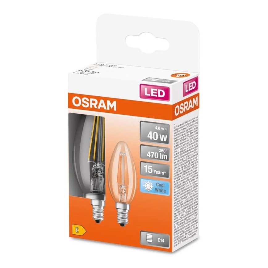 KOMPLEKTAS 2x LED elektros lemputė FILAMENT B35 E14/4W/230V 4000K - Osram