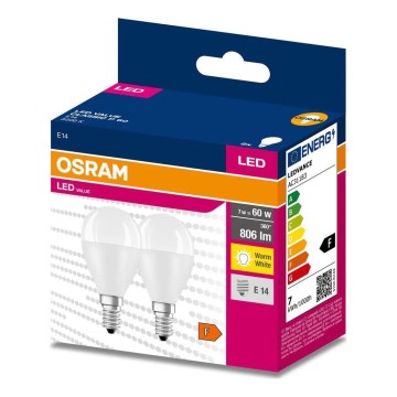 KOMPLEKTAS 2x LED elektros lemputė P45 E14/7W/230V 3000K - Osram