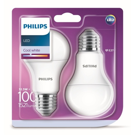 KOMPLEKTAS 2x LED Elektros lemputė Philips A60 E27/12,5W/230V 4000K