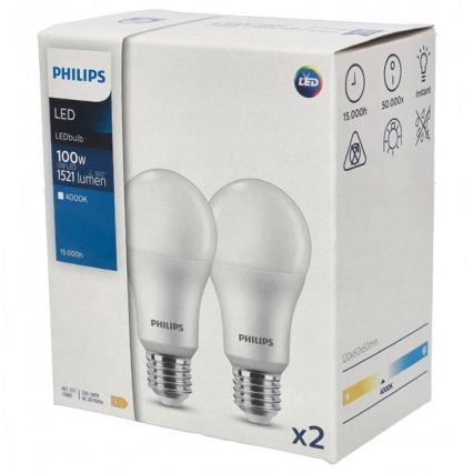 KOMPLEKTAS 2x LED elektros lemputė Philips A67 E27/13W/230V 4000K