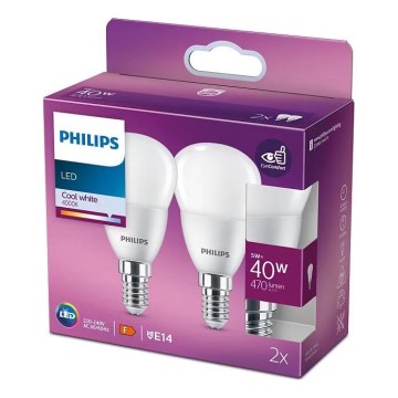 KOMPLEKTAS 2x LED elektros lemputė Philips P45 E14/5W/230V 4000K