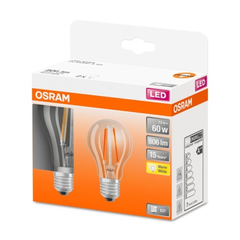 KOMPLEKTAS 2x LED Elektros lemputė VINTAGE A60 E27/7W/230V 2700K - Osram