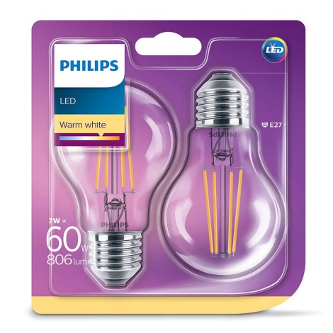 KOMPLEKTAS 2x LED Elektros lemputė VINTAGE Philips E27/7W/230V 2700K