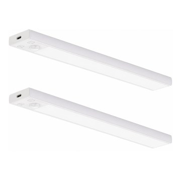 Komplektas 2x LED įkraunamas baldų apšvietimas su judesio ir sutemų jutikliu VIRO LED/1,2W/3,7V 800 mAh 3000/4000/6500K 30 cm balta