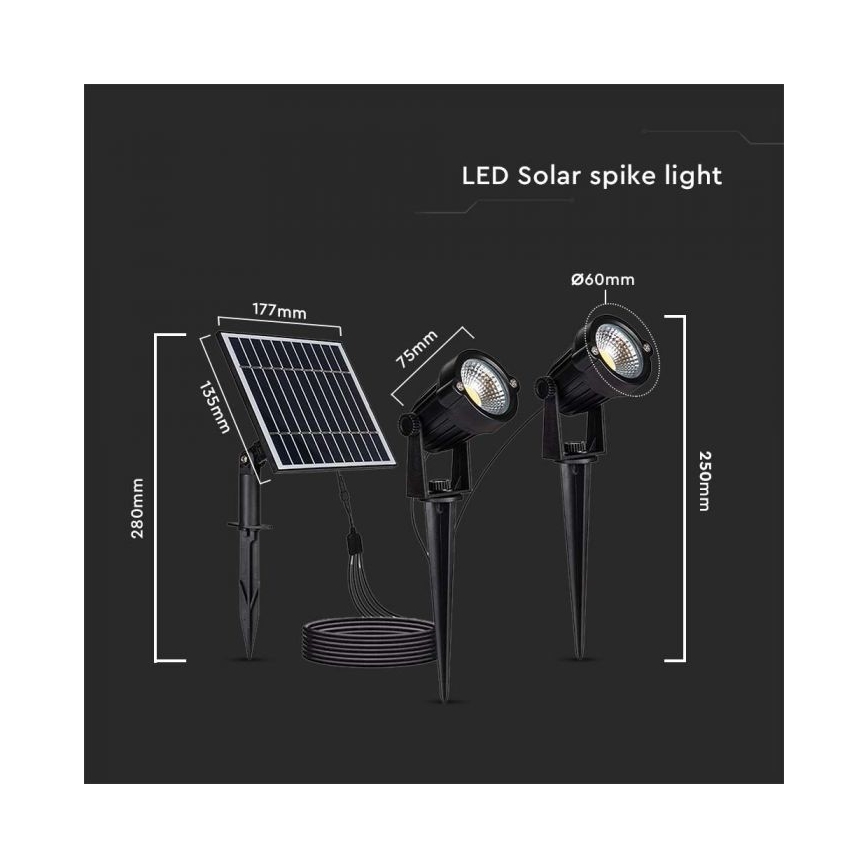 KOMPLEKTAS 2x LED Lauko saulės energijos lempa 2xLED/1,2W/3,7V IP65 3000K 4000 mAh
