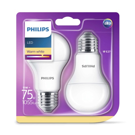 KOMPLEKTAS 2x LED lemputė Philips E27/11W/230V 2700K