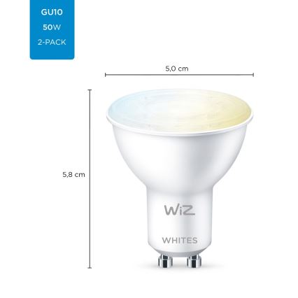 KOMPLEKTAS 2x LED pritemdoma elektros lemputė PAR16 GU10/4,7W/230V 2700-6500K CRI 90 Wi-Fi - WiZ