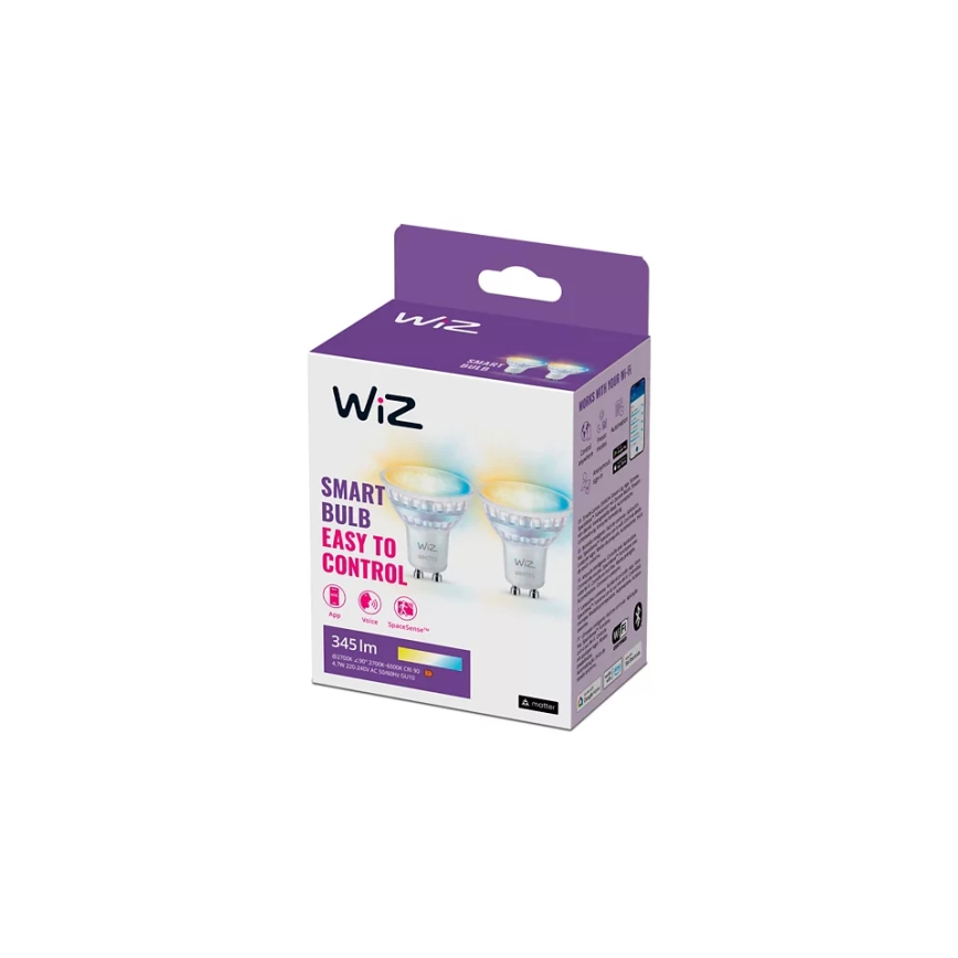 KOMPLEKTAS 2x LED pritemdoma elektros lemputė PAR16 GU10/4,7W/230V 2700-6500K CRI 90 Wi-Fi - WiZ