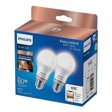 KOMPLEKTAS 2x LED pritemdoma elektros lemputė Philips A60 E27/8W/230V Wi-Fi