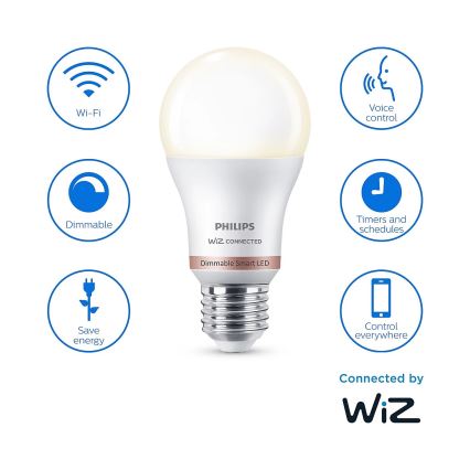 KOMPLEKTAS 2x LED pritemdoma elektros lemputė Philips A60 E27/8W/230V Wi-Fi
