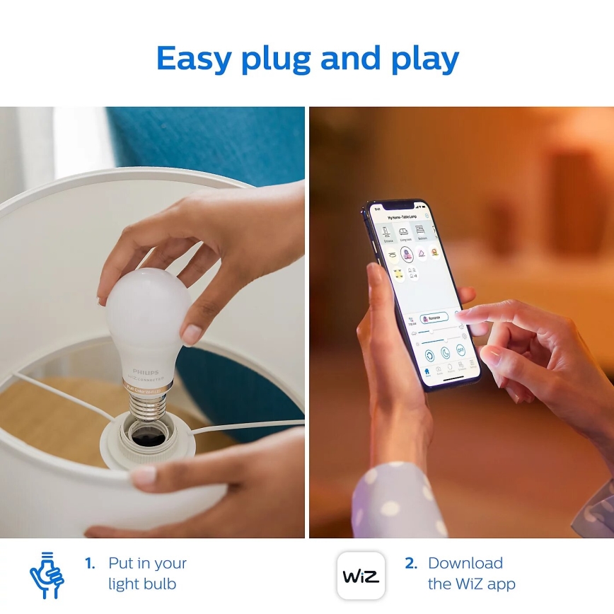 KOMPLEKTAS 2x LED pritemdoma elektros lemputė Philips A60 E27/8W/230V Wi-Fi