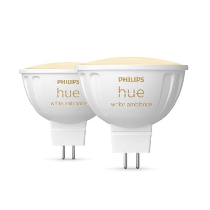 KOMPLEKTAS 2x LED pritemdoma elektros lemputė Philips Hue White Ambiance GU5,3/MR16/5,1W/12V 2200-6500K