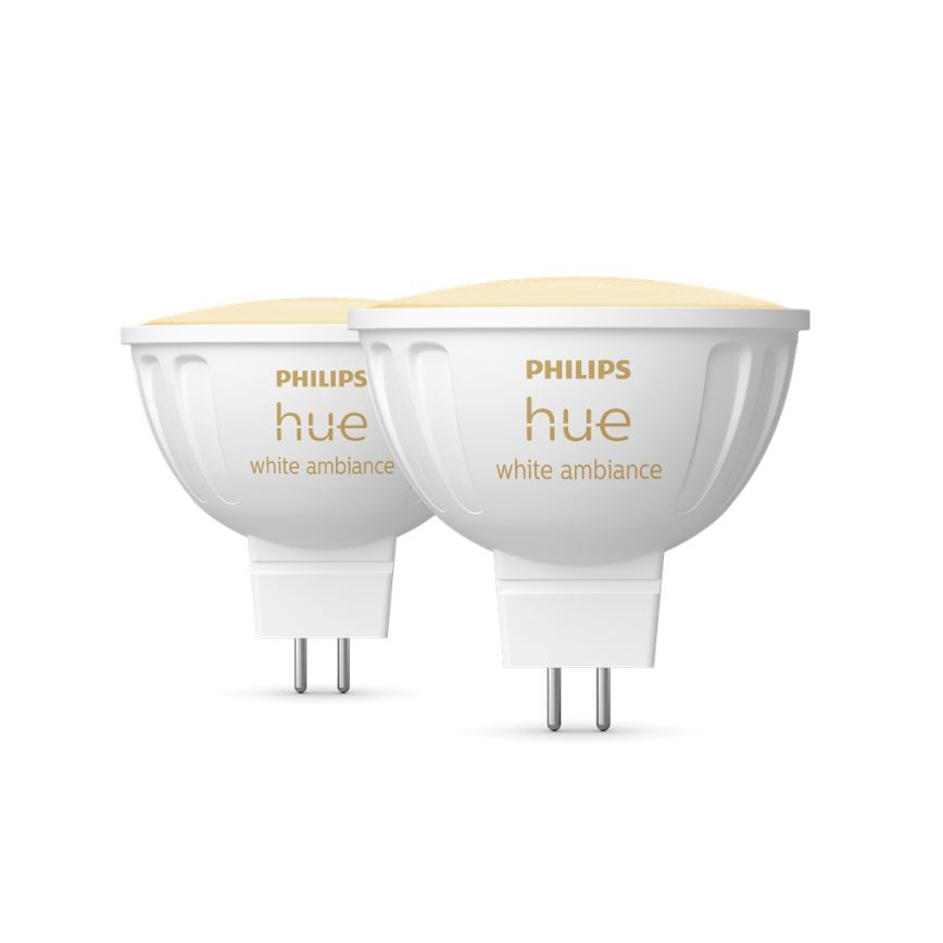 KOMPLEKTAS 2x LED pritemdoma elektros lemputė Philips Hue White Ambiance GU5,3/MR16/5,1W/12V 2200-6500K