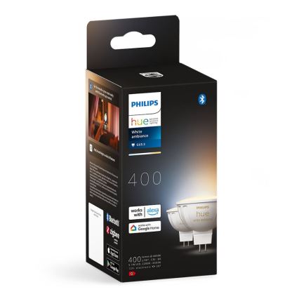 KOMPLEKTAS 2x LED pritemdoma elektros lemputė Philips Hue White Ambiance GU5,3/MR16/5,1W/12V 2200-6500K