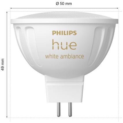 KOMPLEKTAS 2x LED pritemdoma elektros lemputė Philips Hue White Ambiance GU5,3/MR16/5,1W/12V 2200-6500K