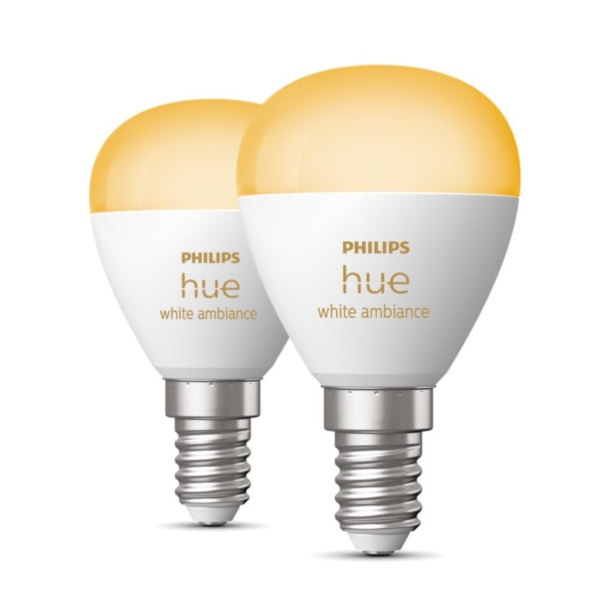 KOMPLEKTAS 2x LED pritemdoma elektros lemputė Philips Hue WHITE AMBIANCE P45 E14/5,1W/230V 2200-6500K