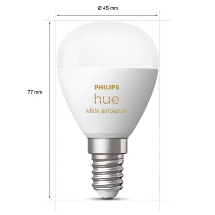 KOMPLEKTAS 2x LED pritemdoma elektros lemputė Philips Hue WHITE AMBIANCE P45 E14/5,1W/230V 2200-6500K