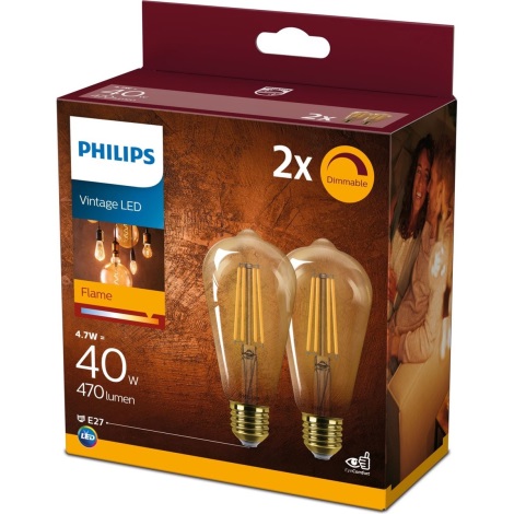 KOMPLEKTAS 2x LED pritemdoma elektros lemputė VINTAGE Philips ST64 E27/4,7W/230V 2200K