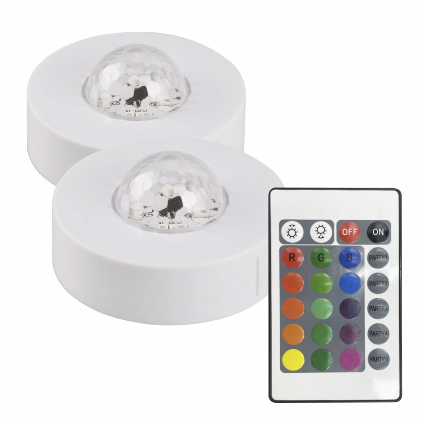 KOMPLEKTAS 2x LED RGB Pritemdomas dekoratyvinis šviestuvas FESTA 3xAAA/4,5V + nuotolinio valdymo pultas