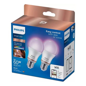 KOMPLEKTAS 2x LED RGB pritemdoma elektros lemputė Philips A60 E27/8W/230V Wi-Fi