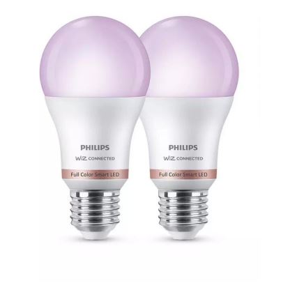 KOMPLEKTAS 2x LED RGB pritemdoma elektros lemputė Philips A60 E27/8W/230V Wi-Fi