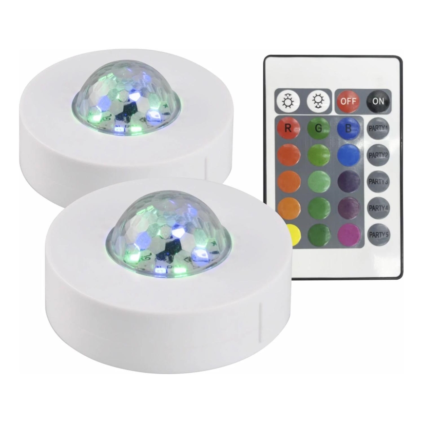 KOMPLEKTAS 2x LED RGB Pritemdomas dekoratyvinis šviestuvas FESTA 3xAAA/4,5V + nuotolinio valdymo pultas