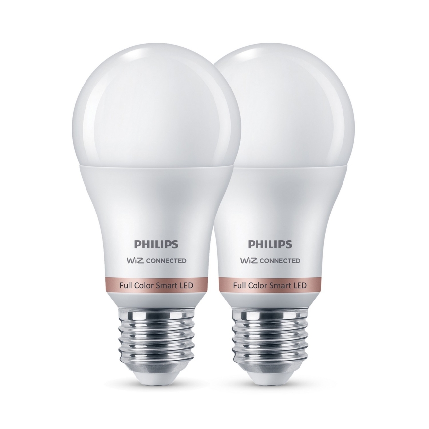 Rinkinys 2x LED RGB reguliuojama lemputė Philips SMART A60 E27/8,5W/230V 2200-6500K + nuotolinio valdymo pultas