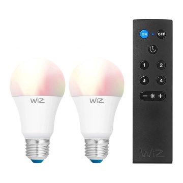 Komplektas 2x LED RGBW dimeriuojama lemputė A60 E27/9W/230V 2200-6500K Wi-Fi + nuotolinio valdymo pultas - WiZ