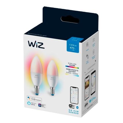 KOMPLEKTAS 2x LED RGBW Reguliuojama lemputė C37 E14/4,9W/230V 2200-6500K Wi-Fi - WiZ