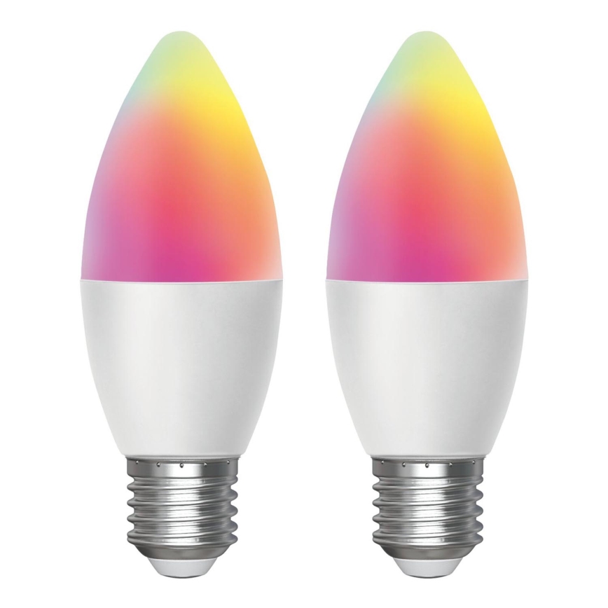 KOMPLEKTAS 2x LED RGBW Reguliuojama lemputė MESH Išmanus C37 E27/6,5W/230V 2700-6500K + nuotolinio valdymo pultas - Aigostar