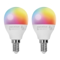 KOMPLEKTAS 2x LED RGBW Reguliuojama lemputė MESH Išmanus G45 E14/6,5W/230V 2700-6500K - Aigostar